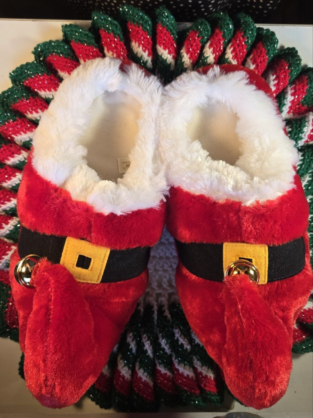 Dan Dee Red Santa Plush Slipper Shoes with Bells and Buckle Design Size M 7-8